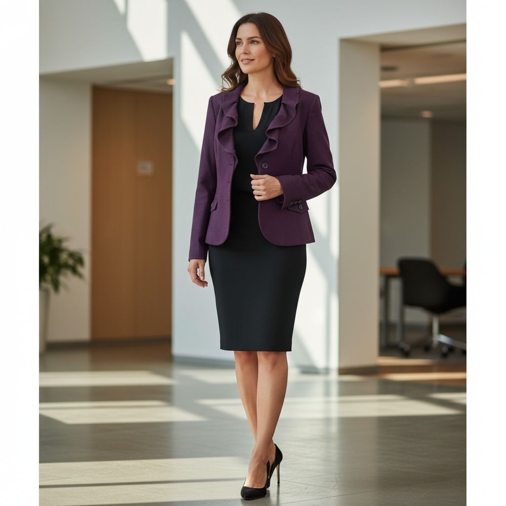 NEW Zara Woman Wool Blend Ruffle Neck Blazer Jacket in Plum Purple Size XL - Picture 13 of 13